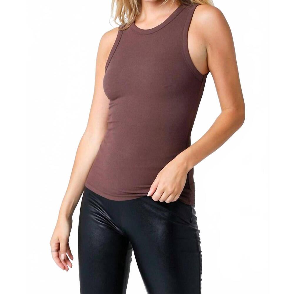 NEW OLIVACEOUS women's ribbed back peep show muscle tank top in brown